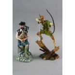 TWO ROYAL DOULTON FIGURES 'The Piper' HN2907 and resin Robin Hood (arrow and sword loose) (2)