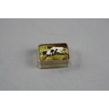 AN ENAMEL BOX OF TWO DOGS, marked Sterling