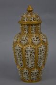A LATE VICTORIAN GRAINGER & CO WORCESTER RETICULATED VASE AND COVER, the domed cover with