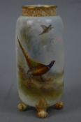 AN EARLY 20TH CENTURY ROYAL WORCESTER VASE PAINTED BY JAMES STINTON, blush ivory and gilt