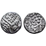 Britannia, the Durotriges White AV Stater. 58 BC - AD 43. Wreath, cloak and crescents / Disjointed