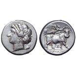 Campania, Neapolis AR Stater. Circa 275-250 BC. Head of nymph left; behind, heron or stork