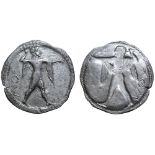 Lucania, Poseidonia AR Stater. Circa 530-500 BC. Poseidon, diademed and wearing chlamys over