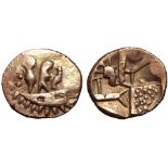 Britannia, the Durotriges AV Quarter Stater. 58 BC - AD 43. 'Three men on a boat' design; pellet