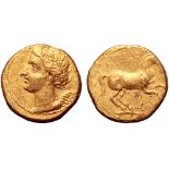 Carthaginian Spain, Barcid Dominion AV Stater. Uncertain mint, circa 229-221 BC. Laureate bust of