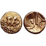 Britannia, the Durotriges AV Quarter Stater. 58 BC - AD 43. 'Three men on a boat' design; pellet