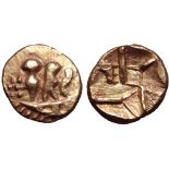 Britannia, the Durotriges AV Quarter Stater. 58 BC - AD 43. 'Three men on a boat' design; pellet