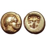 Lesbos, Mytilene EL Hekte. Circa 478-455 BC. Head of Athena wearing crested Attic helmet to