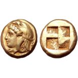 Ionia, Phokaia EL Hekte. Circa 478-387 BC. Head of youth (probably Attis) in Persian cap and