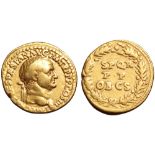 Vespasian AV Aureus. Lugdunum, AD 71. IMP CAESAR VESPASIAN AVG P M TR P P P COS III, laureate head