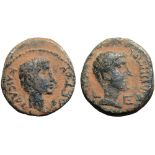Judaea, Herod Philip Æ22. Caesarea Paneas, dated year 5 = AD 1/2. KAICAP CEBACTOY, bare head of