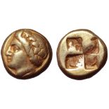 Ionia, Phokaia EL Hekte. Circa 387-326 BC. Wreathed youthful head of Pan left; seal below neck