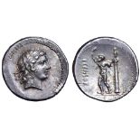L. Censorinus AR Denarius. Rome, 82 BC. Laureate head of Apollo right / Marsyas standing left,