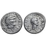 Marc Antony and Octavian AR Denarius. Military mint moving with Antony (Ephesus?), 41 BC. M.