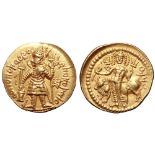 Kushan Empire, Vasudeva II AV Dinar. Mint III (C), 1st emission, AD 290-310. Vasudeva standing