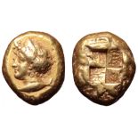 Mysia, Kyzikos EL Stater. Circa 450-330 BC. Head of Aphrodite left, wearing stephane ornamented with