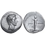 Octavian AR Denarius. Italian mint (Rome?), autumn 30 - summer 29 BC. Bare head right /