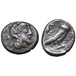 Philistia, Ashod AR Quarter-Shekel - Drachm. Circa 450-400 BC. Helmeted head of Athena right / Owl
