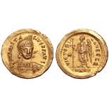 Anastasius I AV Solidus. Constantinople, AD 498-518. D N ANASTASIVS P P AVG, helmeted and