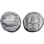 Marc Antony Legionary AR Denarius. Military mint moving with Antony, autumn 32 - spring 31 BC. ANT•