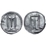 Bruttium, Kroton AR Third Stater - Drachm. Circa 530-500 BC. Tripod, with legs terminating in lion's