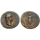 Nero Æ As. Rome, AD 64. NERO CLAVD CAESAR AVG GER P M TR P IMP P P, laureate bust right / GENIO