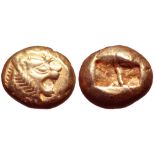 Kingdom of Lydia, Alyattes EL Trite. Sardes, circa 610-546 BC. Head of roaring lion right,