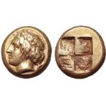 Ionia, Phokaia EL Hekte. Circa 387-326 BC. Laureate head of youthful Pan left, small horn at