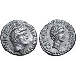 Marc Antony and Octavian AR Denarius. Military mint moving with Antony (Ephesus?), 41 BC. M.