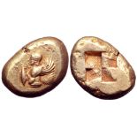 Mysia, Kyzikos EL Stater. Circa 500-450 BC. Half-length bust of a winged female deity to left,