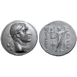 Greco-Baktrian Kingdom, Agathokles Dikaios AR Tetradrachm. Circa 185-175 BC. Diademed and draped