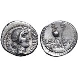 C. Cassius Longinus AR Denarius. Military mint, probably at Smyrna, 42 BC. P. Cornelius Lentulus