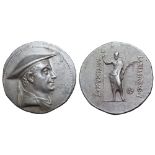 Greco-Baktrian Kingdom, Antimachos I Theos AR Tetradrachm. Circa 180-170 BC. Diademed and draped