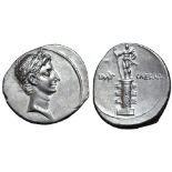 Octavian AR Denarius. Italian mint (Rome?), autumn 30 - summer 29 BC. Laureate head right /