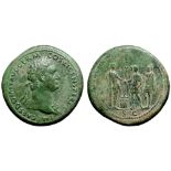 Domitian Æ Sestertius. Rome, AD 85. IMP CAES DOMIT AVG GERM COS XI CENS PER P P, laureate bust