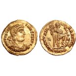 Constantine III AV Solidus. Lugdunum, AD 408-409. D N CONSTANTINVS P F AVG, rosette-diademed, draped