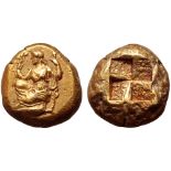 Mysia, Kyzikos EL Stater. Circa 450-330 BC. Demeter kneeling to left, wearing grain wreath,