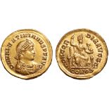 Valentinian II AV Solidus. Constantinople, AD 380. D N VALENTINIANVS P F AVG, pearl-diademed, draped