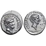 Marc Antony and Octavian AR Denarius. Military mint moving with Antony (Ephesus?), 41 BC. M.