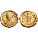Anastasius I AV Solidus. Constantinople, AD 498-518. D N ANASTASIVS P P AVG, helmeted and