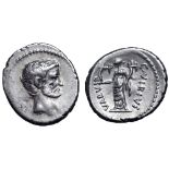 Marc Antony AR Denarius. Rome, 42 BC. C. Vibius Varus, moneyer. Bearded bare head of Marc Antony