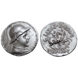 Greco-Baktrian Kingdom, Eukratides I 'the Great' AR Tetradrachm. Circa 170-145 BC. Helmeted bust