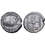 Marc Antony Legionary AR Denarius. Military mint moving with Antony, autumn 32 - spring 31 BC. ANT•