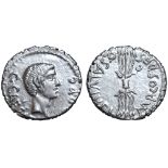 Octavian AR Denarius. Military mint travelling with Octavian in Italy, early 40 BC. Q. Salvius,