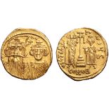 Constans II, with Constantine IV, Heraclius, and Tiberius AV Solidus. Constantinople, AD 661-663. DN