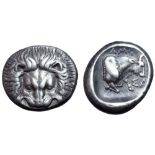 Islands off Ionia, Samos AR Drachm. Circa 400-365 BC. Facing lion scalp / Forepart of bull right;