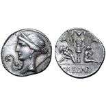 Julius Caesar AR Denarius. Military mint travelling with Caesar in Spain, 46-45 BC. Draped bust of