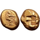 Mysia, Kyzikos EL Stater. Circa 500-450 BC. Hoplite, nude but for Corinthian helmet, with shield