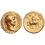 Hadrian AV Aureus. Rome, AD 124-128. HADRIANVS AVGVSTVS, laureate bust right, slight drapery on