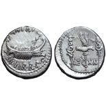 Marc Antony Legionary AR Denarius. Military mint moving with Antony, autumn 32 - spring 31 BC. ANT•